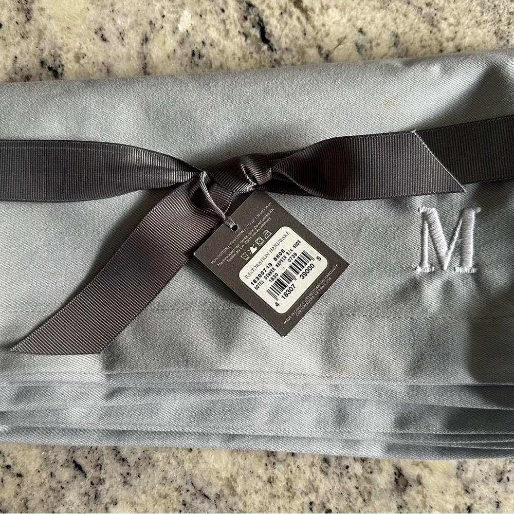 Restoration Hardware blue dinner napkins, monagrammed M